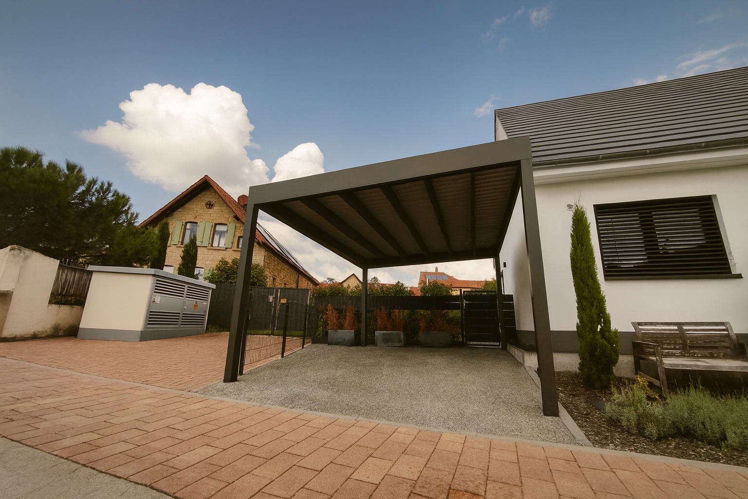 Schweng C600 Carport Aluminium – kubischer Allrounder als Carport oder Terrassenüberdachung, Trapezblech oder Lichtplatten, von ZONTIK montiert
