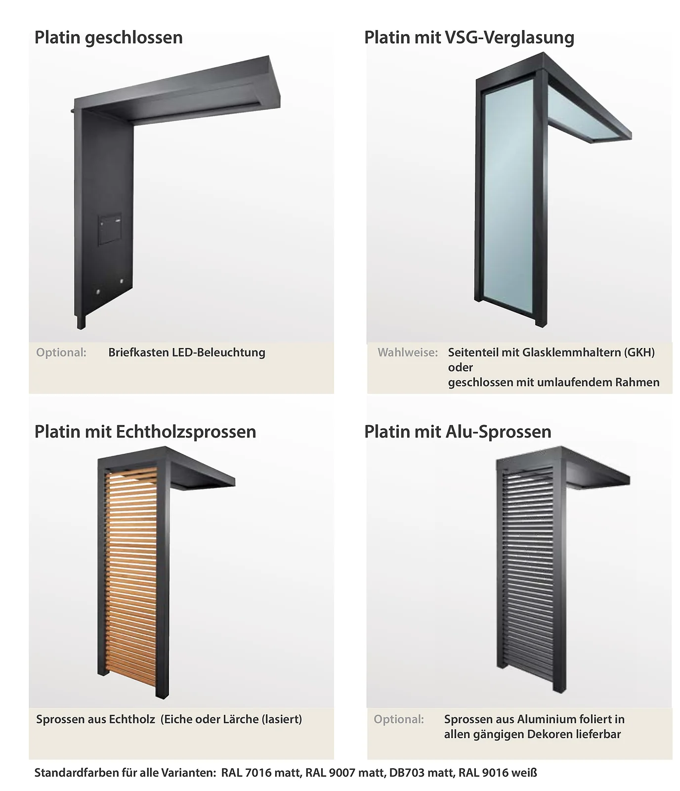 Portal Platin alle vier Varianten