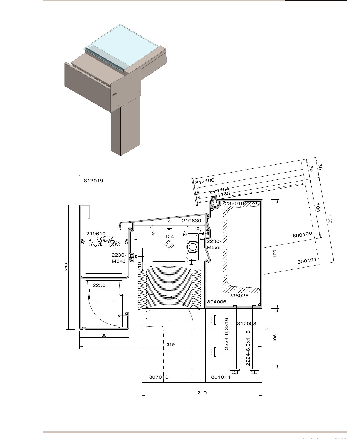 wipro Diafano Brücke IBS – integrierter Raffstore in der Traufe, Detailschnitt