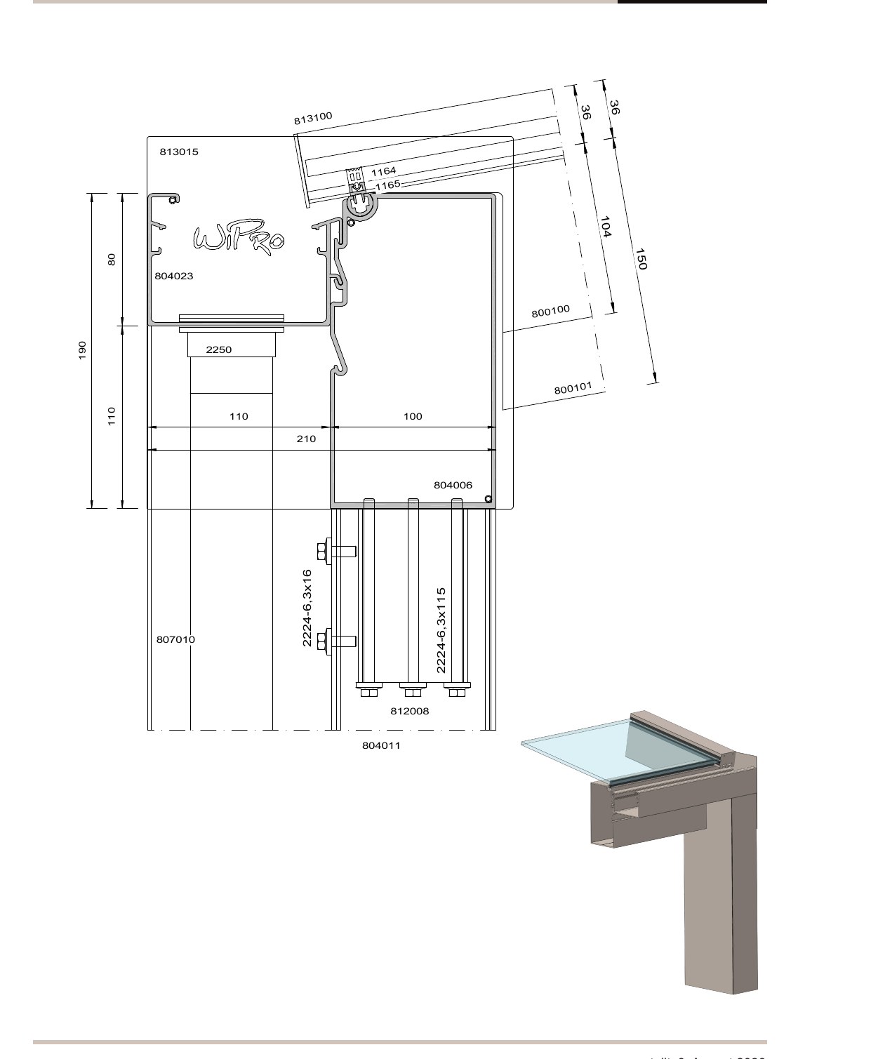 wipro Diafano Traufe RG ZIP mit integrierter Markisenkammer – Detailschnitt